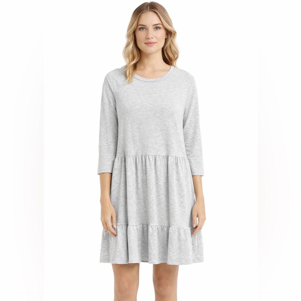 crown & ivy Heather Gray Long Sleeve Tiered Sweater Dress